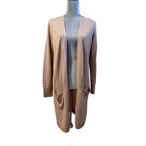 Halogen Blush Pink Front Open Merino Wool Blend Cardigan Duster Sz SM Pockets